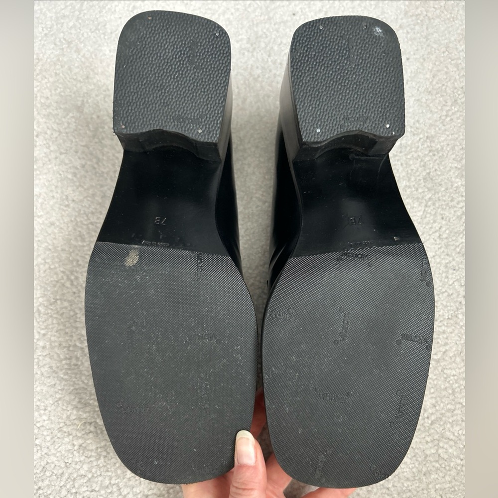 Gucci Black Leather Block Heel Loafer With Silver Metal Size 37 /US 7 B With Box - Picture 9 of 13